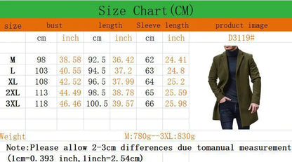 New Men's Coat Woolen Overcoat  Windbreaker Solid Color Trench Autumn and Winter Outerwear Cardigan Jaqueta Masculina