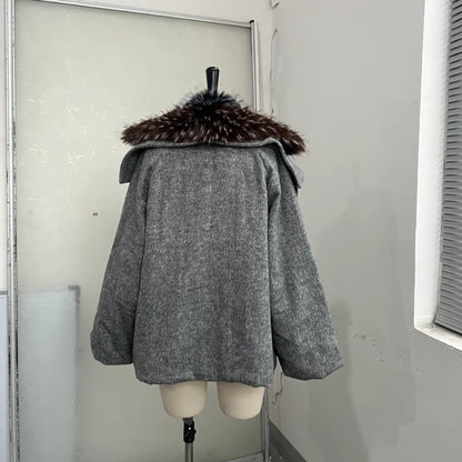 Oversized Winter Women's Coat Wide Faux Fur Collar Hooded Jackets Loose Single Breasted Outwears 2025 New Trendy Warm Lady Coats