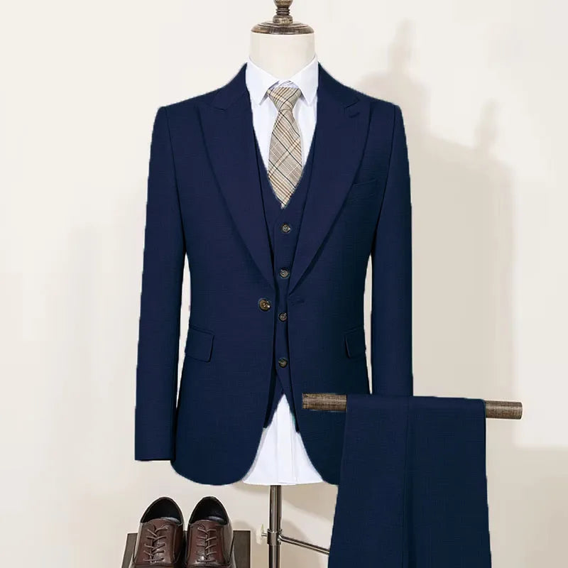 Men's Suit (Blazer+Vest+Trousers) Fashionable Gentleman Business Double-breasted British-style Banquet Host Casual Wedding Suit
