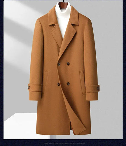 Top Quality Winter Wool Long Coats for Men Double-breasted Padded Cotton Woolen Long Coat Warm Business Mens Windbreaker Jacket