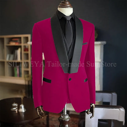 Men Suits High Quality Black Velvet 3 Piece Jacket Pants Vest Elegant Blazer Luxury Outfits Wedding Evening Party Costume Homme