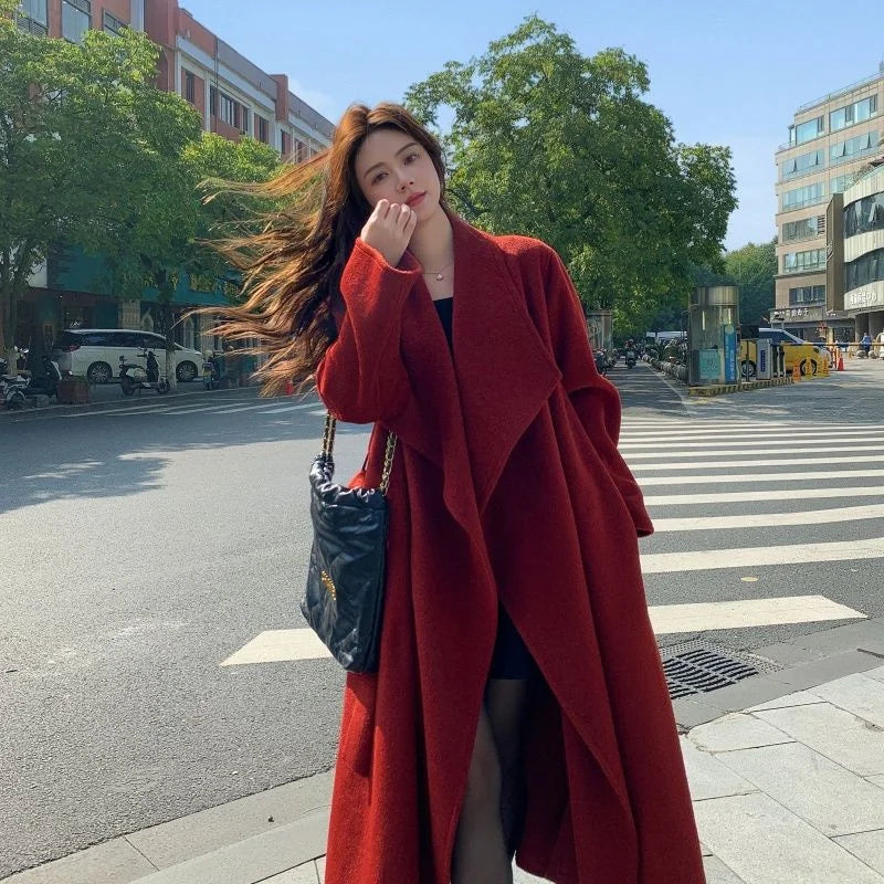 100% Wool Coat Women's Wear 2025 Autumn/Winter Fashion Temperament Double sided Cashmere Coats with Belt Elegant Long Overcoat