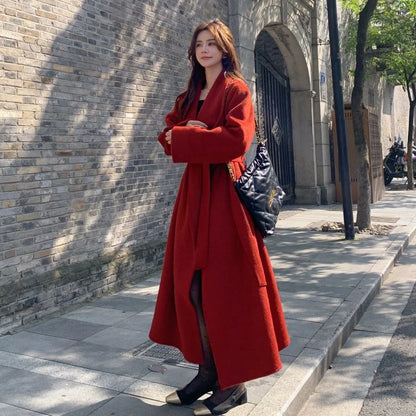 100% Wool Coat Women's Wear 2025 Autumn/Winter Fashion Temperament Double sided Cashmere Coats with Belt Elegant Long Overcoat