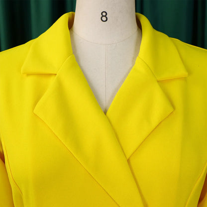 Women’s Elegant Notched Collar Dress, Long Sleeve Pleated Mid-Calf Dress with Waist Sash