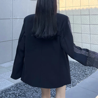 Women's BF Oversize Coats Loose Casual Single-Breasted Retro Beaded Jacket Office Lady Outerwear Autumn Winter