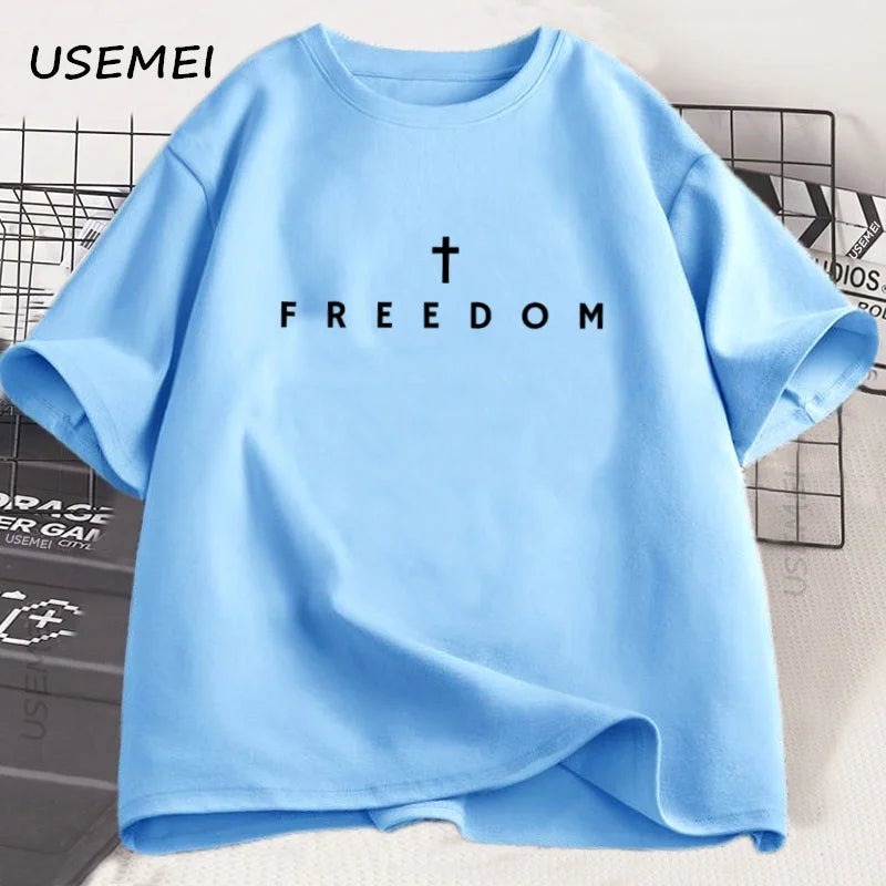 Freedom T-Shirt Charlie Kirk Christian T Shirt Jesus Minimalist Christian Tees Cotton Comfortable Unisex Tee Shirt Streetwear