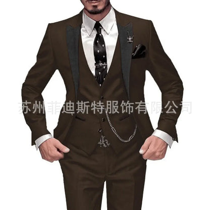 Fashion Men's 3piece Suit Sets Casual Trendy Business Solid Color Turn-down Collar Sngle Button Blazers Trousers Male Clothes