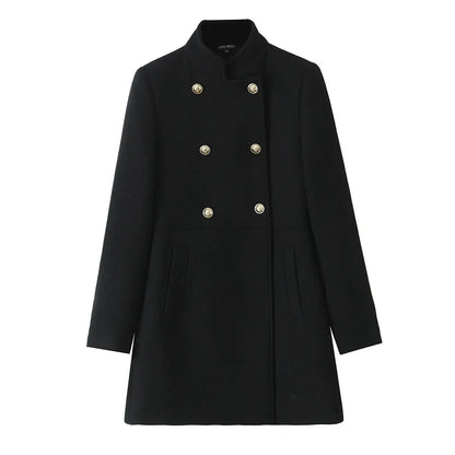 Woolen Coat Fall Fashion Black Long Coat Elegant And Pretty Women's Coats American Retro Autumn Outerwear Urban Coats