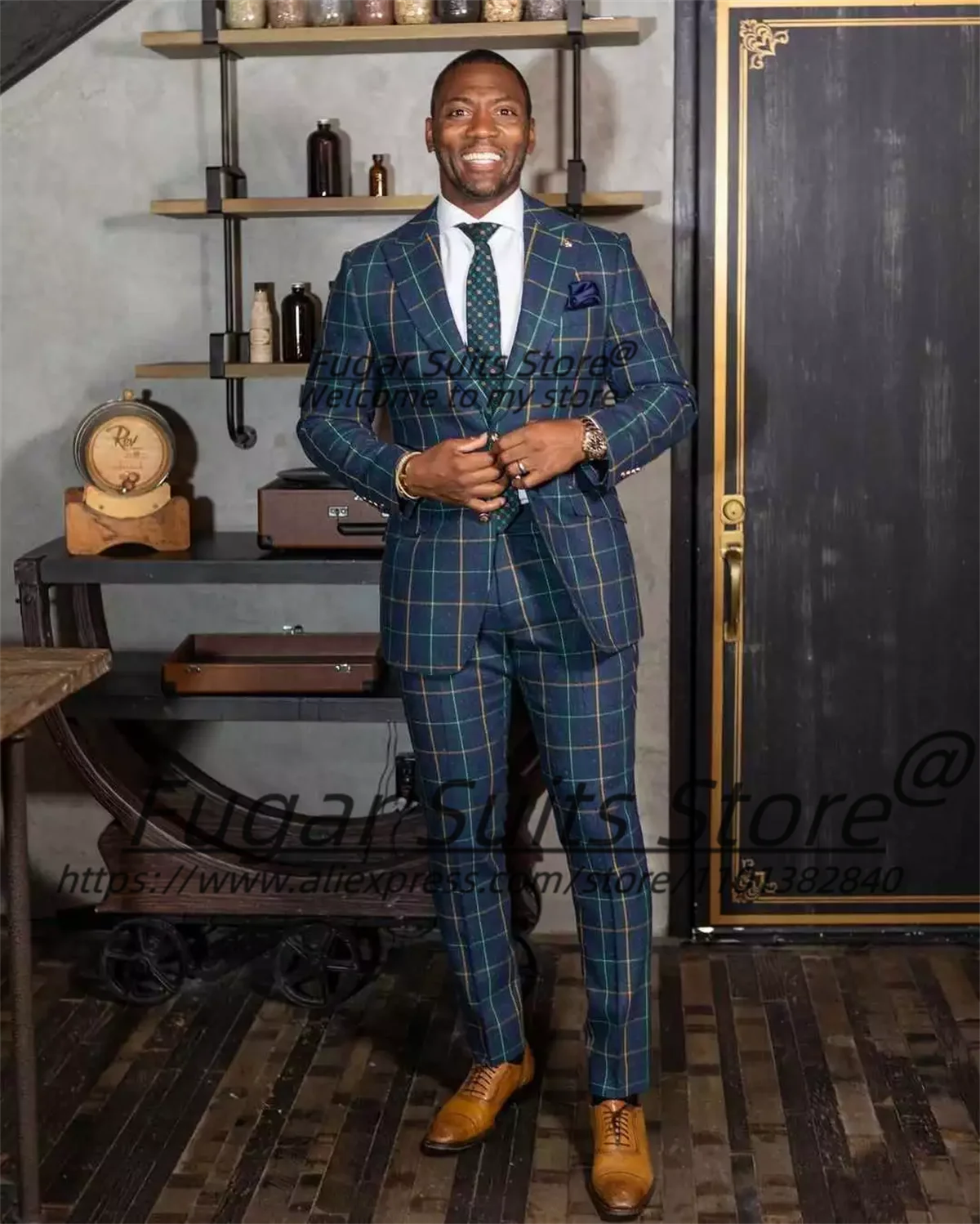 Customized British style Colorful lines Plaid Men Suits 2 Pieces Sets Slim Fit Groom Prom Tuxedos Business Male Formal Blazers