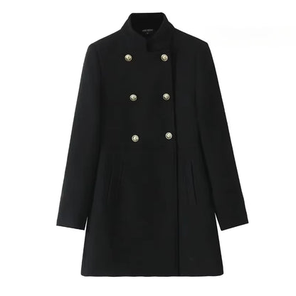 Woolen Coat Fall Fashion Black Long Coat Elegant And Pretty Women's Coats American Retro Autumn Outerwear Urban Coats