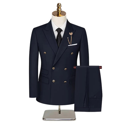 Men's Suit (Blazer+Vest+Trousers) Fashionable Gentleman Business Double-breasted British-style Banquet Host Casual Wedding Suit