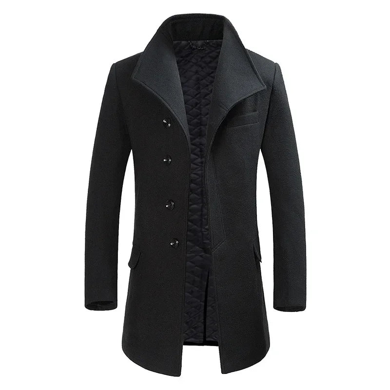 Men British Style Overcoats Business Casual Woolen Coats New Winter Man Thicker Warm Trench Coats Quality Long Jacket