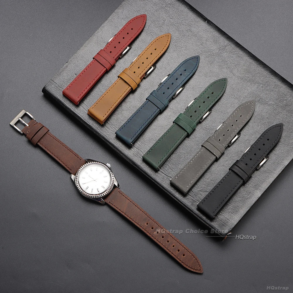 Calfskin Genuine Leather Watchbands Quick Release Watch Band for Seiko 18mm 19mm 20mm 21mm 22mm Vintage Brown Smartwatch Strap