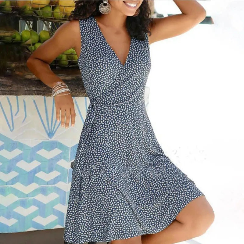 Dresses for Women 2025 Casual Plus Size Women's Floral Wrap V Neck Midi Dress A Line Swing Cap Sleeve Midi Vestidos De Fiesta