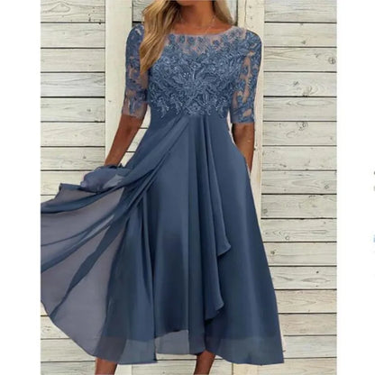 Evening Dress Vestidos Dresses 2025 Woman Elegant Temperament Gentle SlimI Irregular Solid Color Fashion Banquet Chiffon French