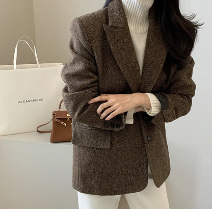 Wool Women Coats Jackets Blends Turn Down Collar Coat Thick Warm Y2k Streetwear Jacket Work Outerwear Slim Fit Autumn Winter