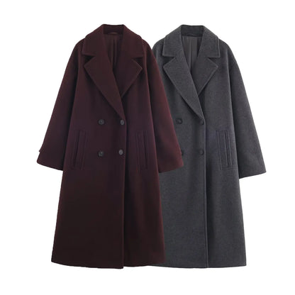 Women's Overcoat 2025 Autumn Winter New Fashion Laple Long Sleeves Double-Breasted Coat Female High Street Elegant New Coats