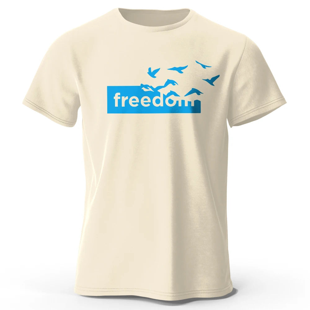 Men's The Freedom Letter Printed T-Shirt 100% Cotton Oversized Funny Graphic Tees for Men Women Summer Tops