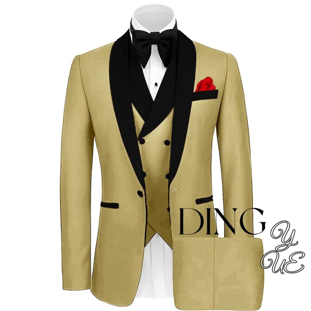 Mens Tuxedo Suit for Men 3 Piece Suit Men Slim Fit Suits One Button Shawl Lapel Wedding Suit Tuxedos Prom Suit costume homme