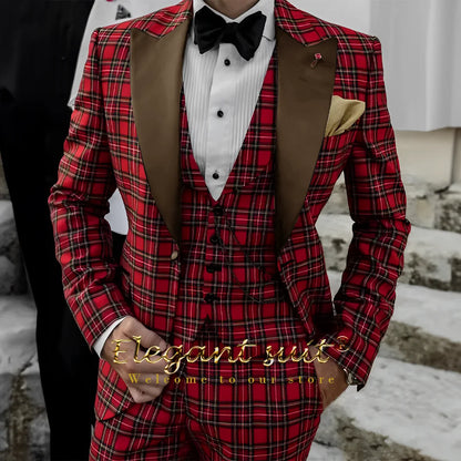 Men's suit Scottish style dress 3-piece suit (jacket, vest and pants) Custom groom/best man suit dinner party elegant tuxedo