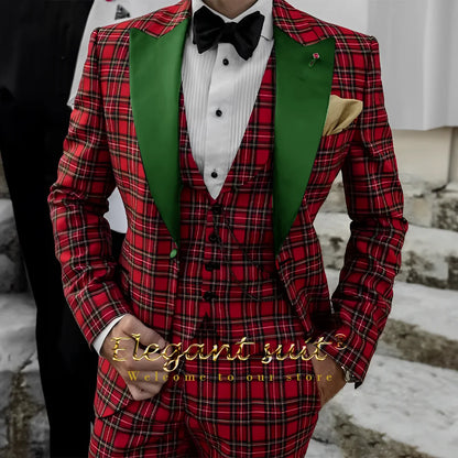 Men's suit Scottish style dress 3-piece suit (jacket, vest and pants) Custom groom/best man suit dinner party elegant tuxedo