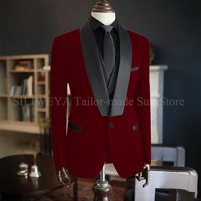 Men Suits High Quality Black Velvet 3 Piece Jacket Pants Vest Elegant Blazer Luxury Outfits Wedding Evening Party Costume Homme