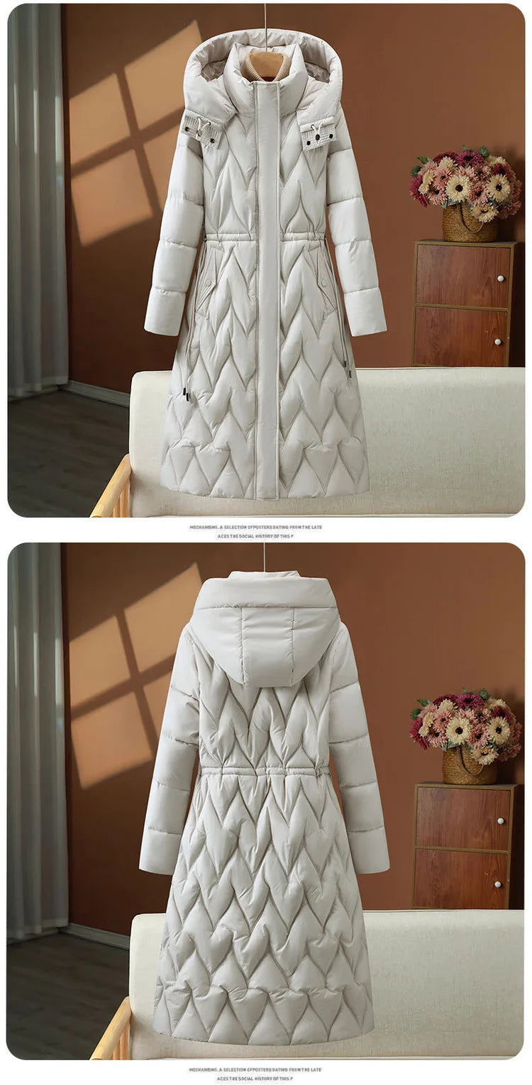 Women Hooded Long Parkas Coats Solid Overcoat Single Breasted Full Sleeves Stand Collar Office Lady Casual 2025 Autumn Winter