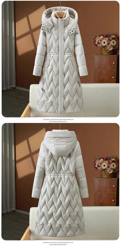 Women Hooded Long Parkas Coats Solid Overcoat Single Breasted Full Sleeves Stand Collar Office Lady Casual 2025 Autumn Winter