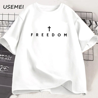 Freedom T-Shirt Charlie Kirk Christian T Shirt Jesus Minimalist Christian Tees Cotton Comfortable Unisex Tee Shirt Streetwear