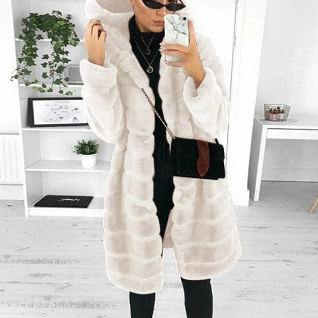 2025 Autumn Winter New Fashion Versatile Hooded Fur Coat Women's Warm Overcoat