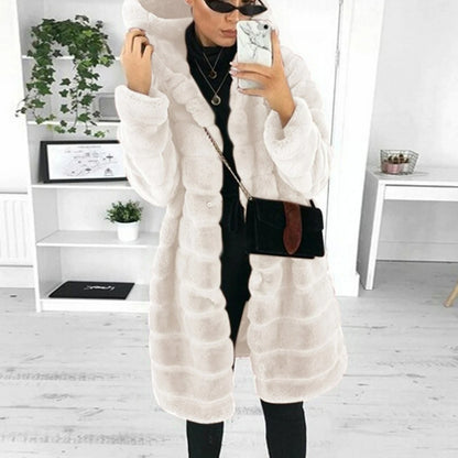 2025 Autumn Winter New Fashion Versatile Hooded Fur Coat Women's Warm Overcoat