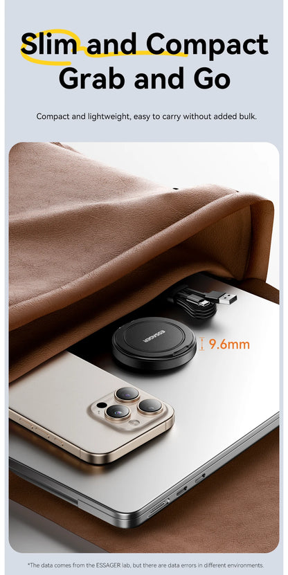 Essager Magnetic Wireless Charger With Holder 15W Fast Charging For iPhone17 16 15 14Pro Max Airpods Mini Wireless Phone Charger