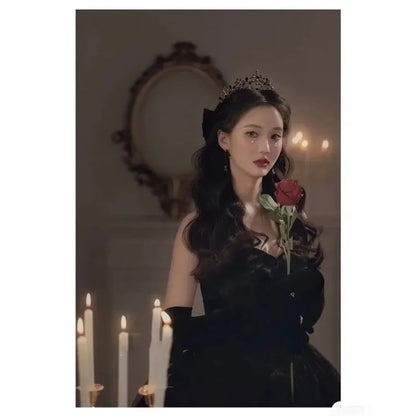 Black Evening Dress, Suitable for Everyday Wear, Birthday Party, Adult Ceremony, Hostess, Strapless Dress, Banquet, Long Dress