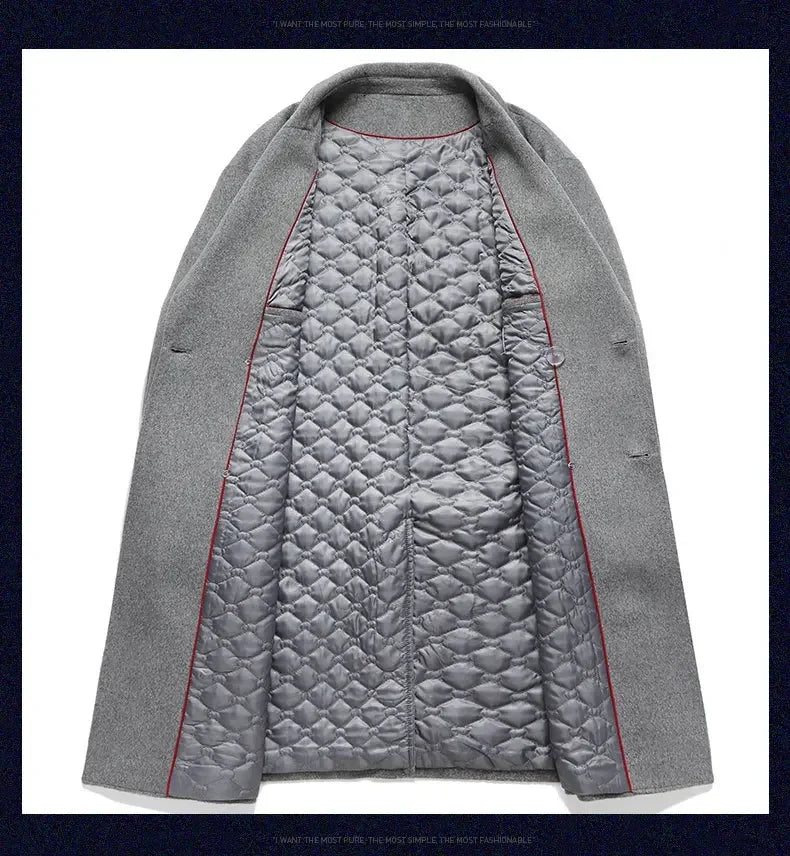 Top Quality Winter Wool Long Coats for Men Double-breasted Padded Cotton Woolen Long Coat Warm Business Mens Windbreaker Jacket