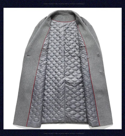 Top Quality Winter Wool Long Coats for Men Double-breasted Padded Cotton Woolen Long Coat Warm Business Mens Windbreaker Jacket