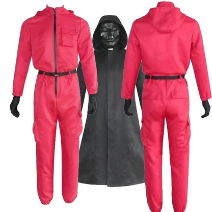 Tracksuit Outfits Props Role Play Classic Costume From Korean TV Belt Full Mask Set Red Calamari Game Jumpsuit Cosplay Party