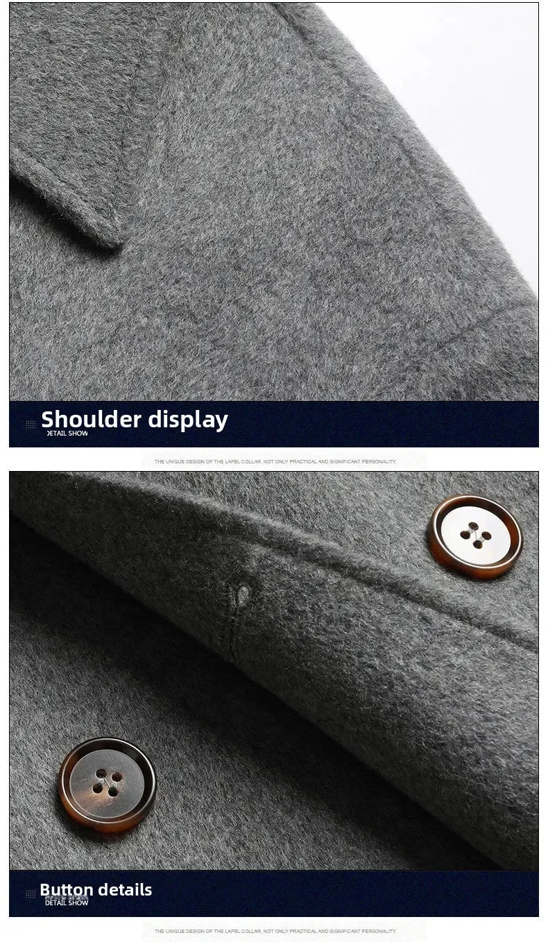 Top Quality Winter Wool Long Coats for Men Double-breasted Padded Cotton Woolen Long Coat Warm Business Mens Windbreaker Jacket