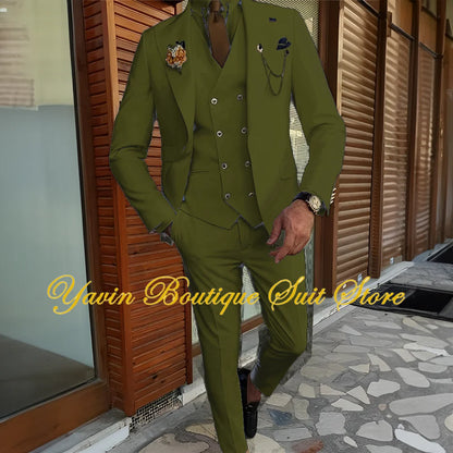 Men's Suit 3-piece Formal Blazer Pants Vest Wedding Groom Tuxedo Customized Elegant Men's Suits
