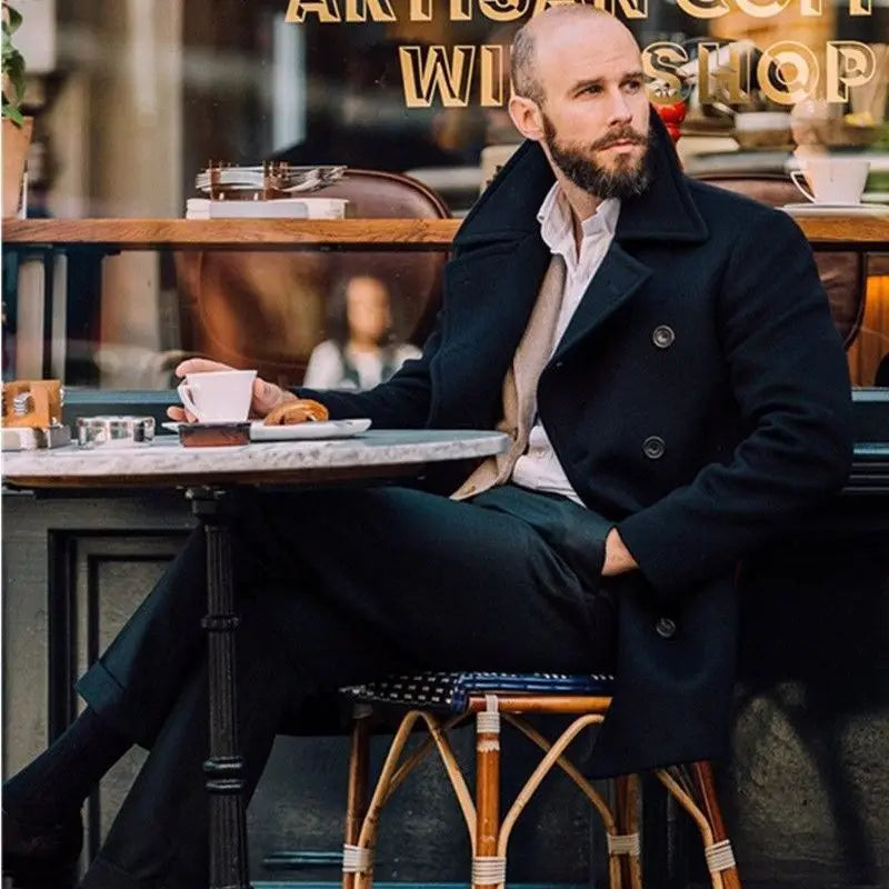 Men's British Woolen Overcoat for Autumn and Winter 2024, European and American Casual Lapel Single-breasted Solid Color Coat