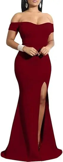 Evening Dresses Elegant Women's Off Shoulder High Split Long Formal Party Dress Evening Gown