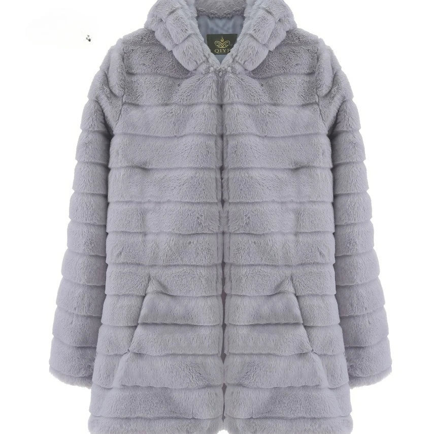2025 Autumn Winter New Fashion Versatile Hooded Fur Coat Women's Warm Overcoat