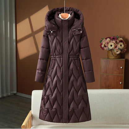 Women Hooded Long Parkas Coats Solid Overcoat Single Breasted Full Sleeves Stand Collar Office Lady Casual 2025 Autumn Winter