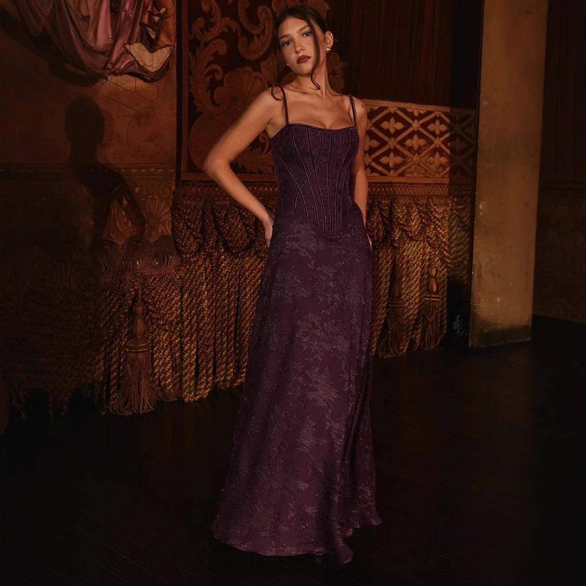 Dresses For Woman Sexy Club Evening Party Dresses Female Floral Lace Long Ball Gown Elegant Style Suspender Backless Vestidos