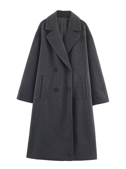 Women's Overcoat 2025 Autumn Winter New Fashion Laple Long Sleeves Double-Breasted Coat Female High Street Elegant New Coats