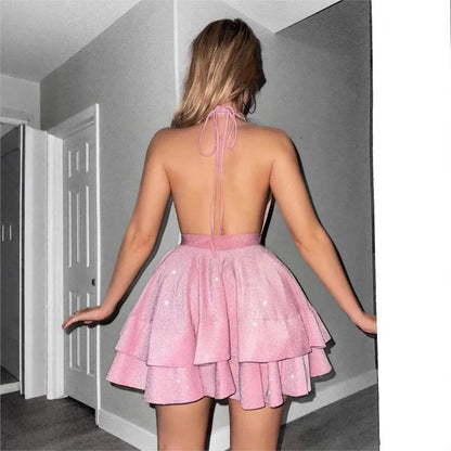 Dresses For Woman Backless Sexy Halter Neck Leace-up Slim Mini Dress Solid Color Vestidos Trendy Elegant Temperament Bowknot Hot