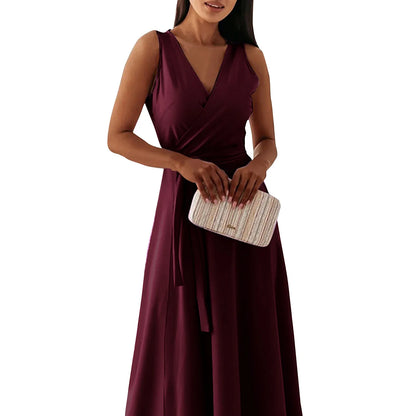 dresses for women elegant party dresses V-neck Sleeveless Belt Evening Dresses  Solid Color Solid Color dress vestidos femenino