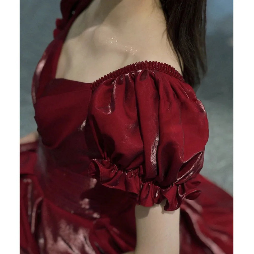 Evening Dress Red Bridal Toast Wear New V-neck Sexy Short Sleeve Long Skirt Backless Dinner Dresses Formal Dress Women Elegant