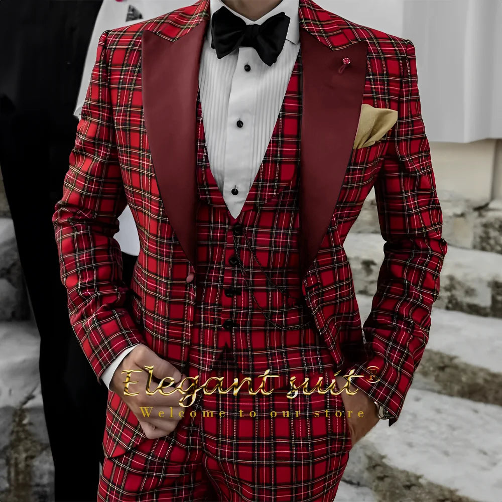 Men's suit Scottish style dress 3-piece suit (jacket, vest and pants) Custom groom/best man suit dinner party elegant tuxedo
