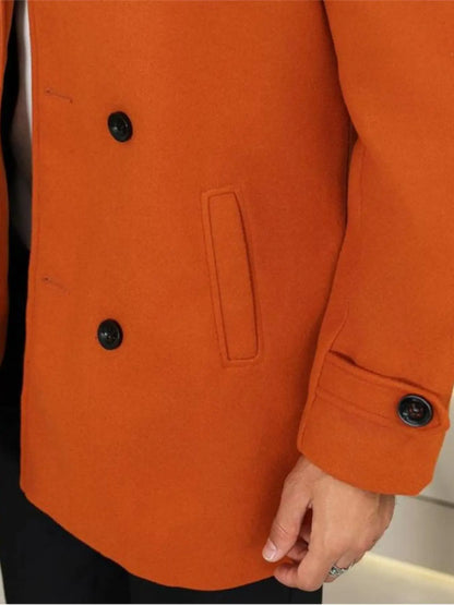 1 PCS Men's Woolen Overcoat, Open Front Coat with Fur Collar, Dual Button Design, Long Sleeve Casual Jacket with Pockets, Comfor