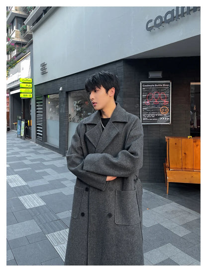 Long Coats for Men Woolen Jackets 2024 Winter Thicken Coat Trench Coats Korean Vintage Loose Heavy Jackets Men Leisure Overcoat